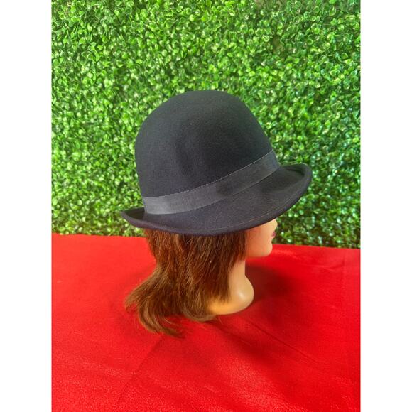 Vtg 1950s Glamour Felts Black Wool Derby Hat Terry Sales Corp NY Union Made main image 7